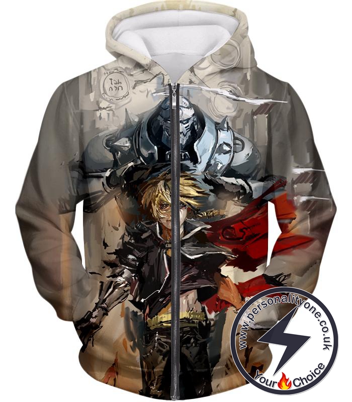 Fullmetal Alchemist Amazing Elrich Brothers Edward x Alphonse Awesome Anime Art Zip Up Hoodie